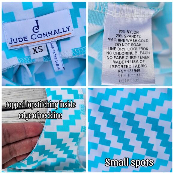 Blue Chevron Stripe Dress Jude Connally MaryPat Sz XS Sleeveless Pockets Stretch - Picture 4 of 8